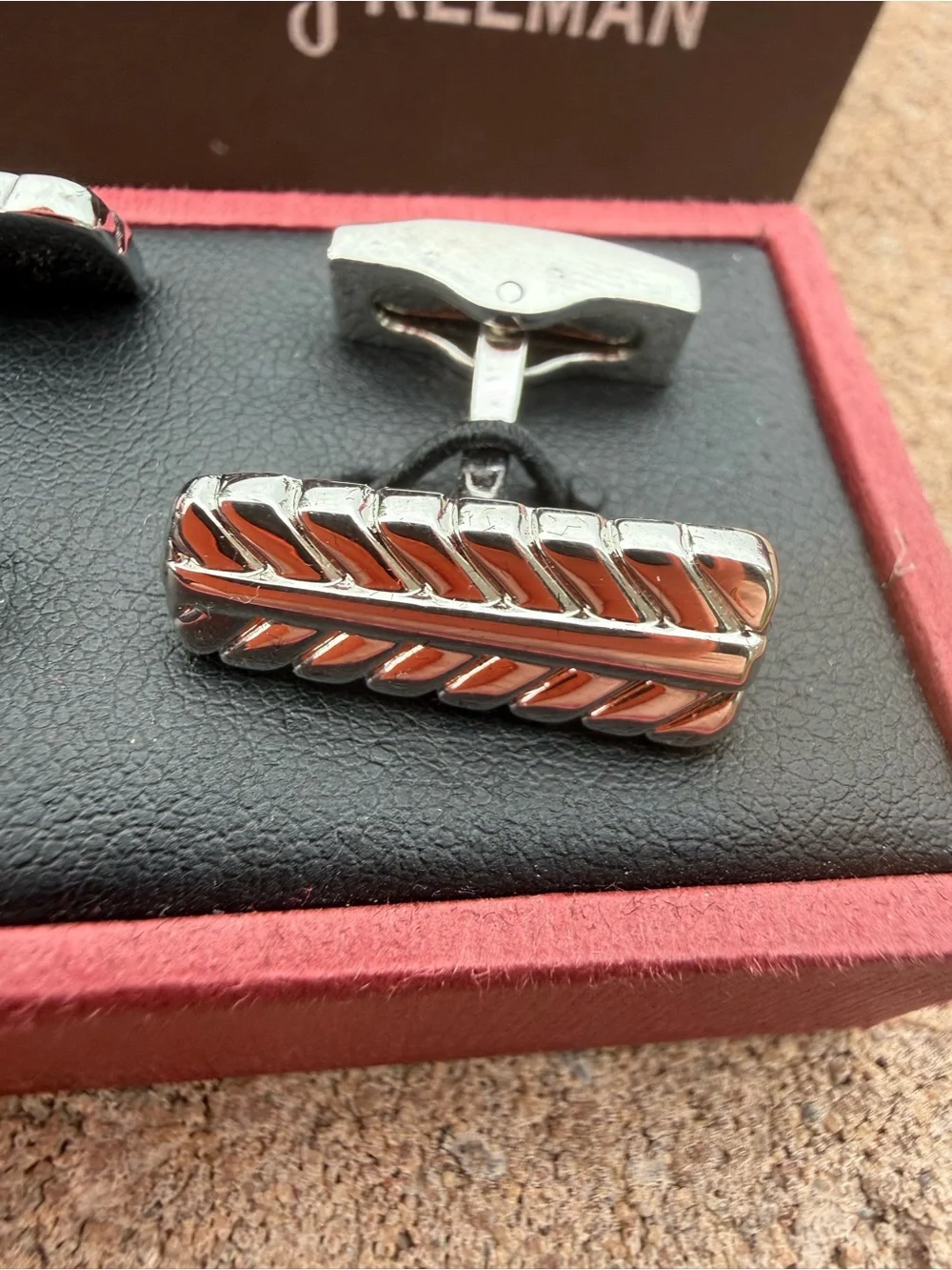 Hickey Freeman Silver Cufflinks Diagonal Stripe w/ Original Box